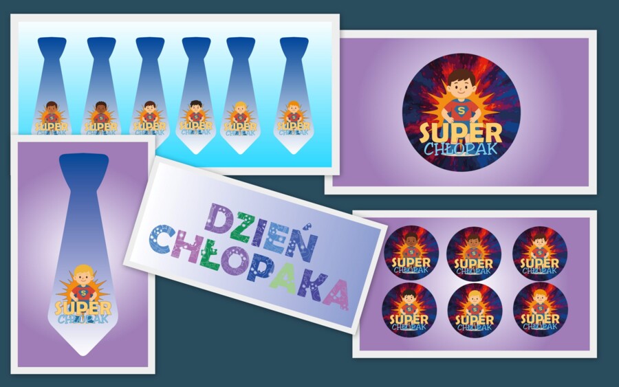 Dzień chłopaka ( napis, medale i krawaty) pdf i png.