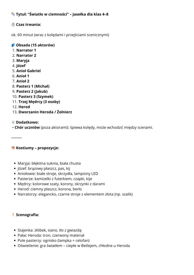 SCENARIUSZ NA JASEŁKA KLASY 4-8 „Światło w ciemności”👼🏼🌟