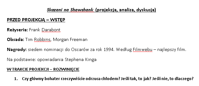 Karta pracy - film Skazani na Shawshank