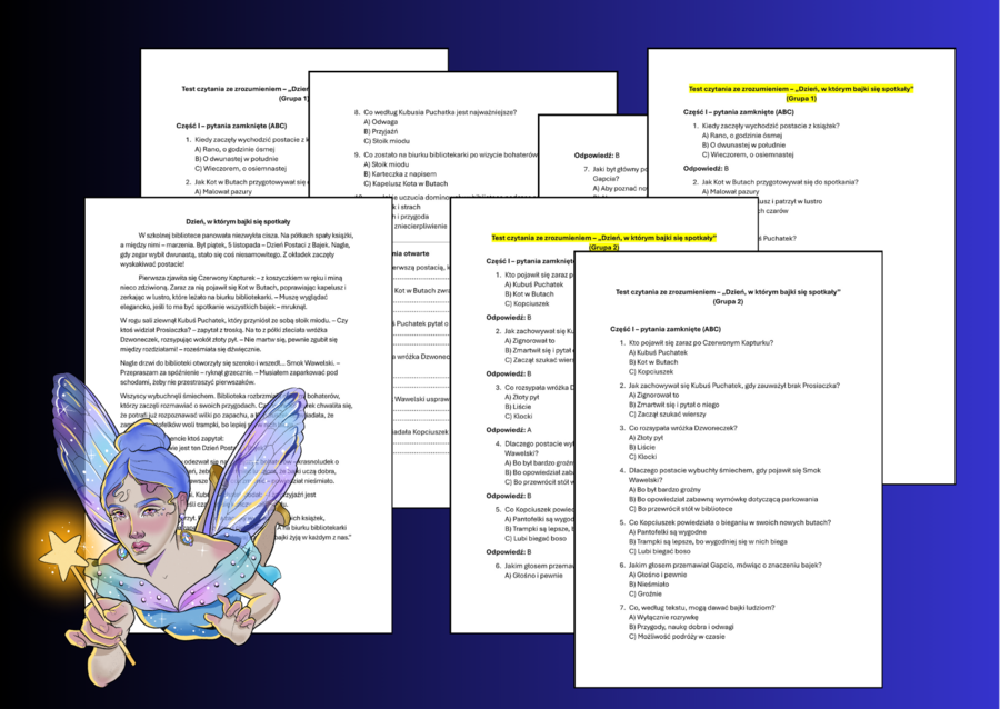 🎉 Test - CZYTANIE ZE ZROZUMIENIEM na DZIEŃ POSTACI Z BAJEK - klasy 4–5 📚 + odpowiedzi