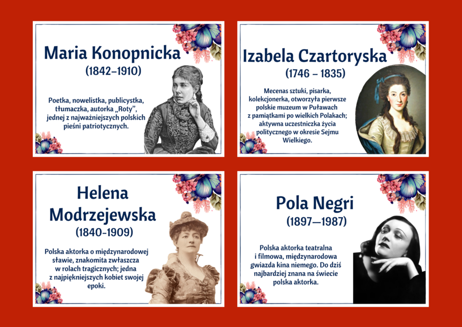 DZIEŃ KOBIET – – gazetka – SŁAWNE POLKI – biblioteka – świetlica – 24 strony – wersja 1