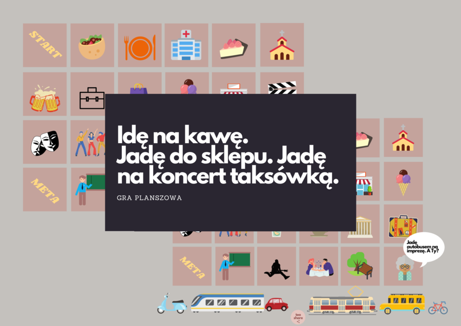 Polski dla obcokrajowców: GRA PLANSZOWA NA (biernik) + DO (dopełniacz) + ŚRODKI TRANSPORTU + CZASOWNIKI RUCHU