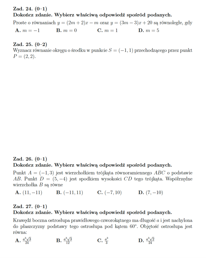 Arkusz maturalny nr 4 z matematyki