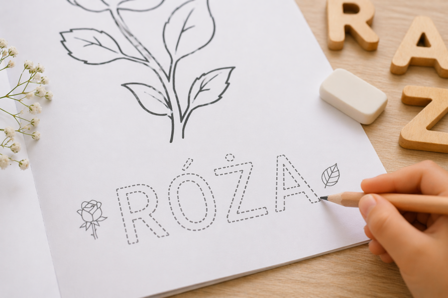 Kolorowanka językowa: Kwiaty i owoce