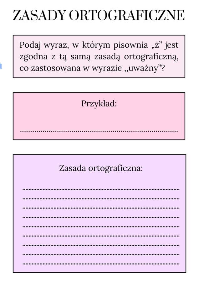 Zasady ortograficzne: zadania na wzór egzaminacyjnych (ó, u, rz, ż)