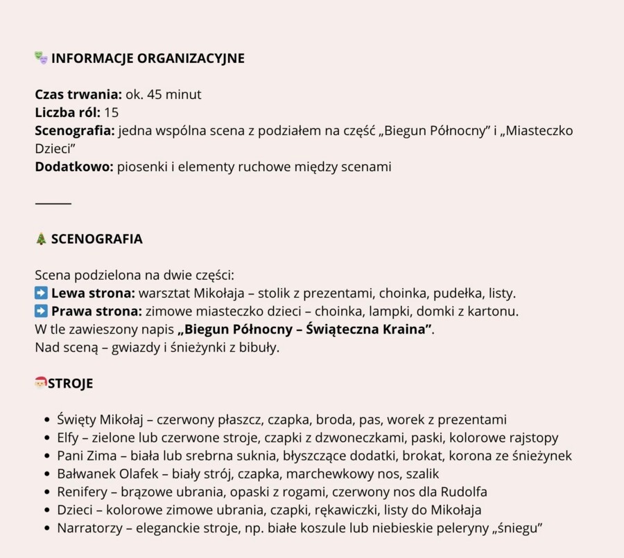 Przedstawienie/Jasełka -,,Świąteczna misja Świętego Mikołaja”🎅🏼