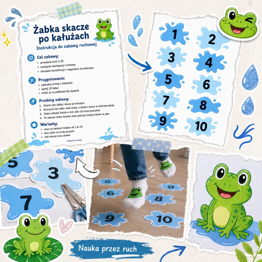 Żaba skacze po kałużach