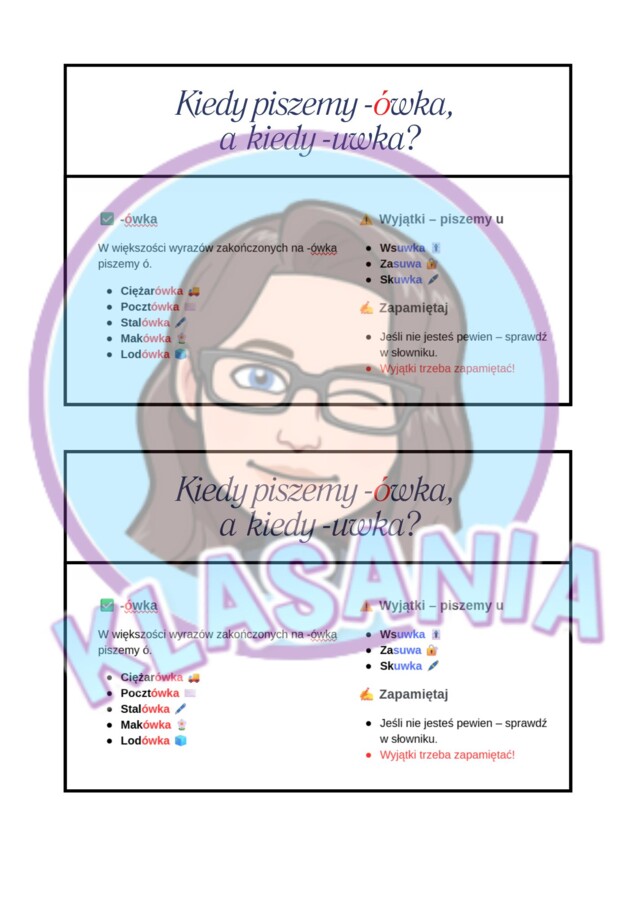 Wklejka- Kiedy piszemy -ówka, uwka?