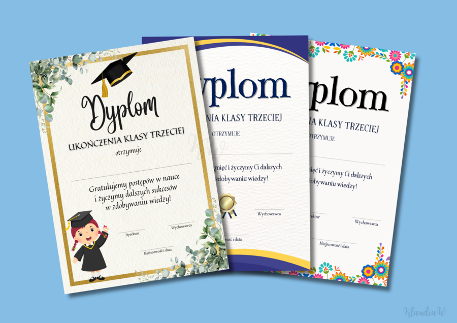 Dyplomy Ukończenia Klasy Trzeciej - zestaw