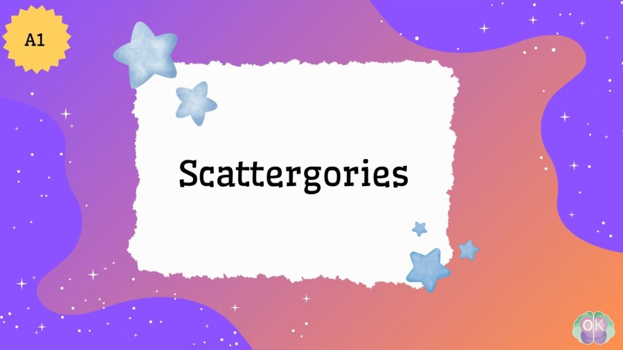 Scattergories – gra słowna po angielsku (poziom A1)gra językowa, angielski dla dzieci, zabawa w słowa, rozwijanie słownictwa, ESL games, nauka angielskiego, klasy 1-8, kreatywne myślenie, language game, English for kids, word game, vocabulary practice, E