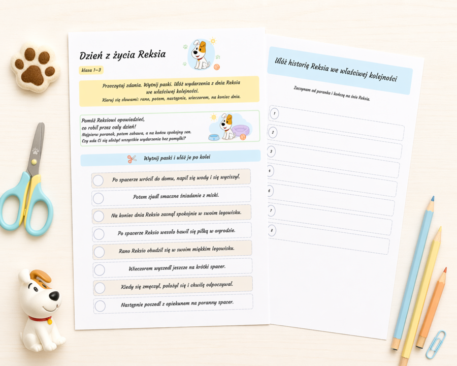 Dzień z życia Reksia. Układanie wydarzeń.
