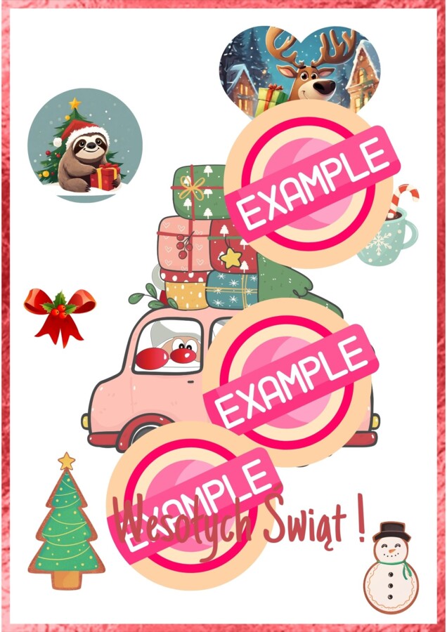 Naklejki świąteczne, prezent, pdf, 1 strona