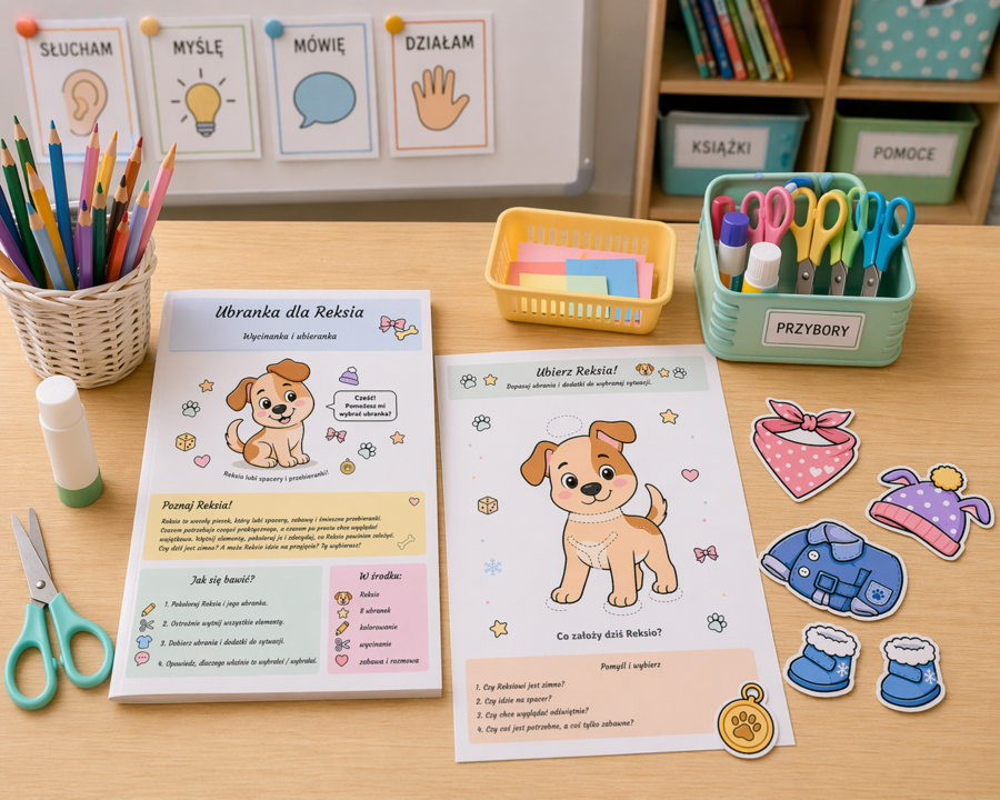 Ubranka dla Reksia – wycinanka i ubieranka