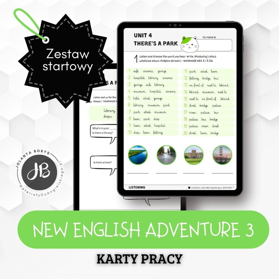 New English Adventure 3 - Unit 4 There's a park - 2 karty pracy