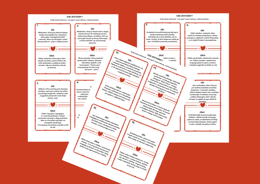 Walentynki - PARY BOHATERÓW LITERACKICH – lektury kl.7-8 – fiszki – egzamin – powtórka + odpowiedzi