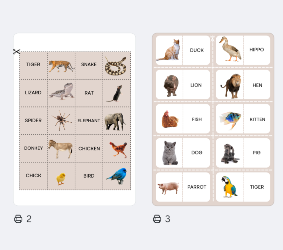 Animals memory game Super Minds 1 Starters