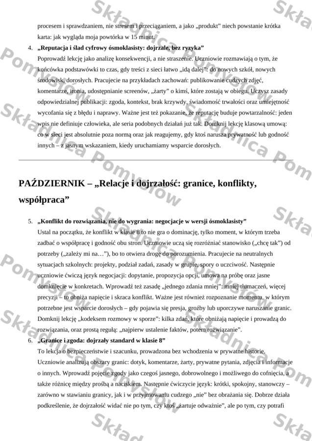 Klasa 8 - godziny wychowawcze | 40 tematów z krótkim omówieniem (plan na cały rok) | lekcje wychowawcze (DOCX)