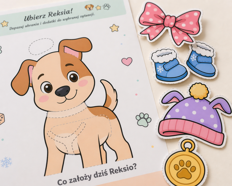 Ubranka dla Reksia – wycinanka i ubieranka