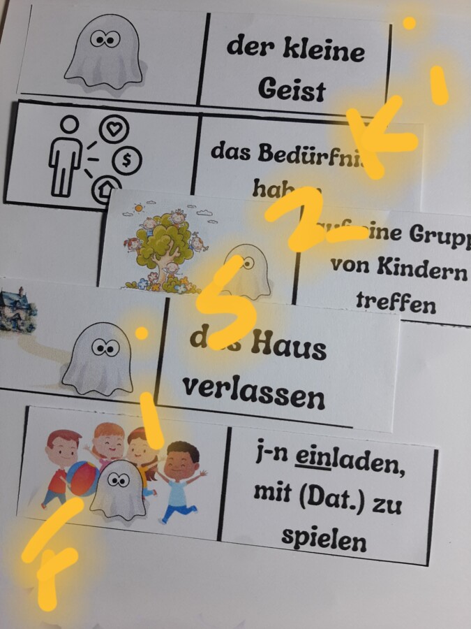 Der kleine Geist - historyjka w języku niemieckim - ćwiczenie czasu przeszłego prostego Präteritum - QR-kody, słownictwo