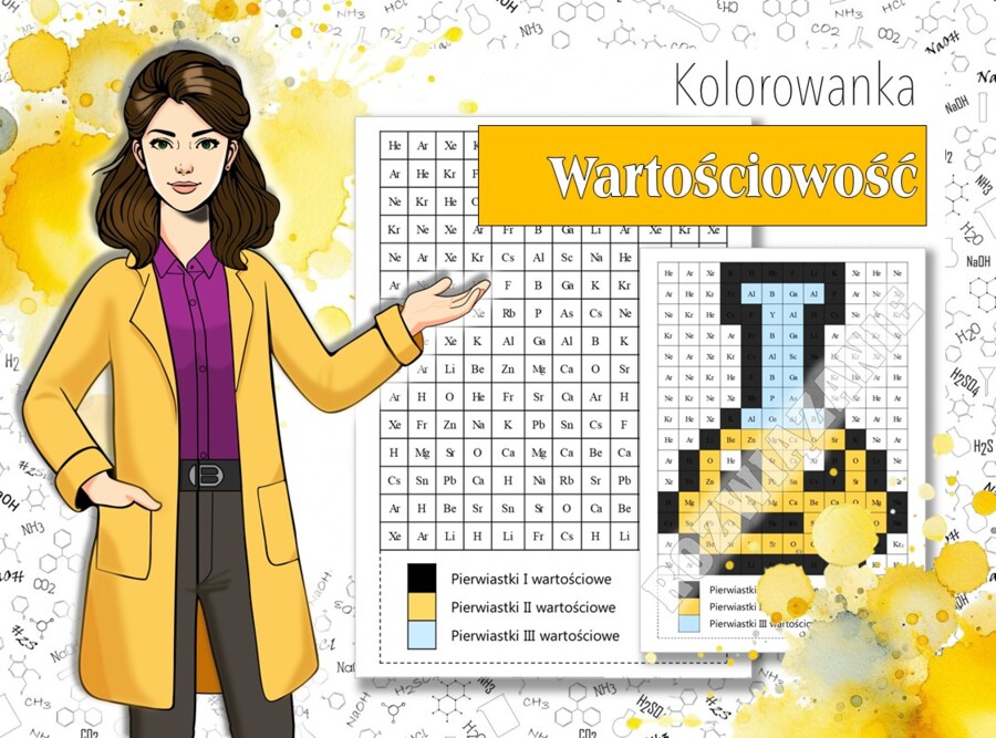 Klasa 7. Chemia. Wartościowość. Kolorowanka chemiczna. Nonogram. Karta pracy. Zadanie.