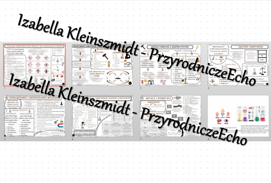 Zestaw sketchnotek – notatek do całego działu „Substancje” wykonana w power point do edycji - wykonanych w power point do edycji. Chemia 7