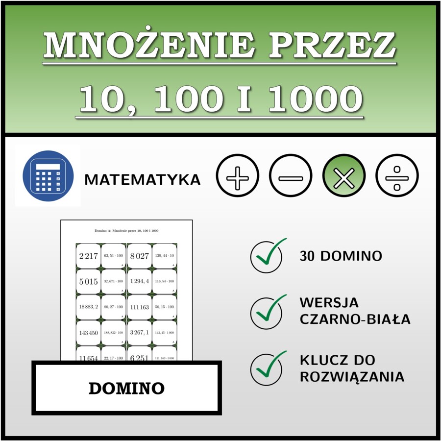 Domino - Mnożenie przez 10, 100 i 1000 | matematyka