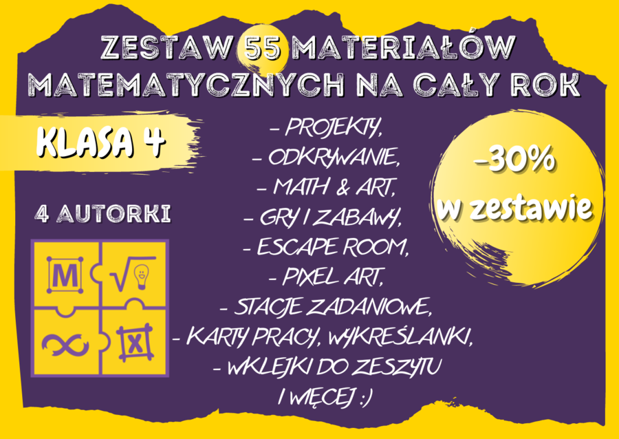 Zestaw materiałów matematycznych na cały rok szkolny dla klasy 4