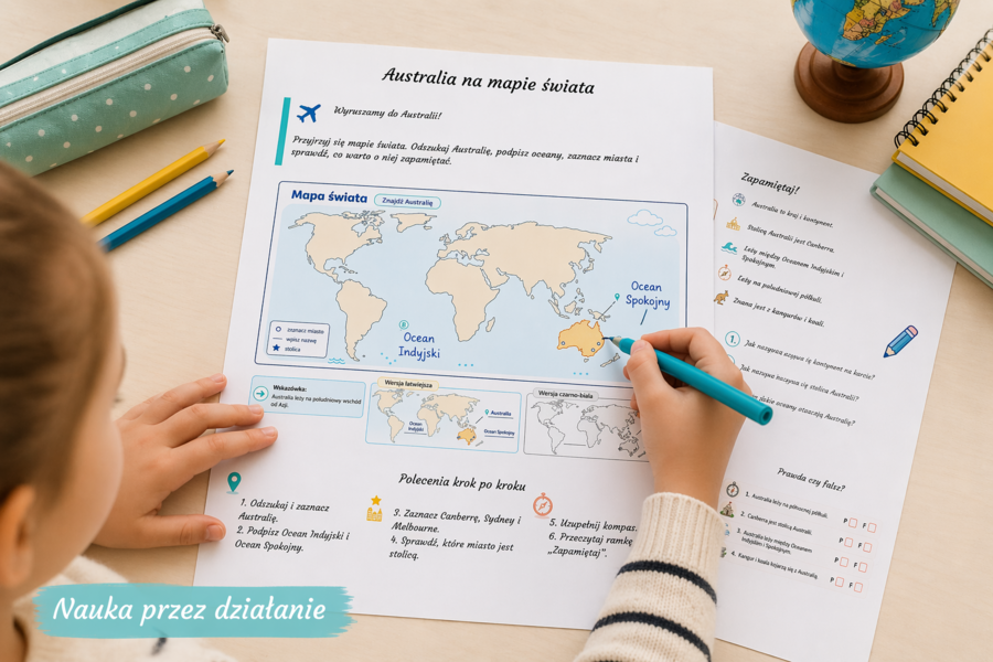 Karta pracy: „Australia na mapie świata”