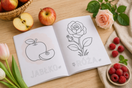 Kolorowanka językowa: Kwiaty i owoce