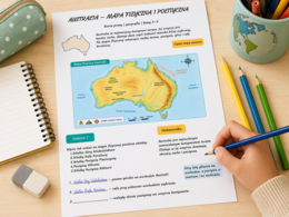 Karta pracy „Australia – mapa fizyczna i polityczna”