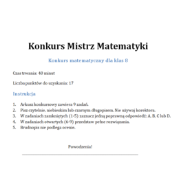Konkurs  "Mistrz Matematyki" dla klas 8