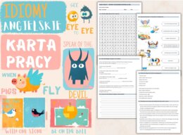 Najpopularniejsze angielskie idiomy – Karta pracy dla uczniów, Ćwiczenia zwrotów – język angielski, (poziom A2/B1, szkoła podstawowa), PDF do druku