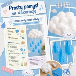 Chmura z waty i krople z bibuły
