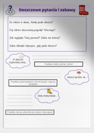 Karta pracy: „Co robię, gdy pada deszcz?” – rysowanie, kolorowanie.