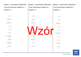 Kwadrat i pierwiastek kwadratowy liczb dziesiętnych dodatnich i ujemnych | matematyka | 26 kolumn