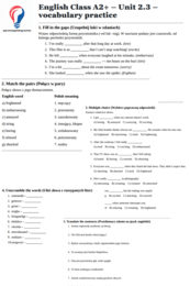 English Class A2+ – Unit 2.3 – vocabulary practice