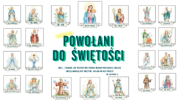 Gazetka, ozdoba - POWOŁANI DO ŚWIĘTOŚCI, 23 świętych, niepowtarzalne grafiki, możliwość własnej aranżacji