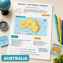 Karta pracy „Australia – mapa fizyczna i polityczna”
