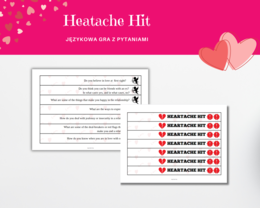 "Heartache Hit" - Love and Relationships Question Cards for Valentine's Day- 49 pytań związanych z miłością i związkami na Walentynki, gra w sylu kaboom dla poziomu średniozaawansowanego