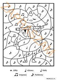 Jeżyk grający na fleciku kolorowanka wartości rytmiczne nut