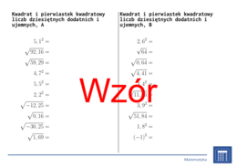Kwadrat i pierwiastek kwadratowy liczb dziesiętnych dodatnich i ujemnych | matematyka | 26 kolumn