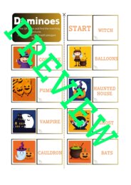 Halloween Gra Trernowa dla dużych i małych +QR Codes, Domino w 3 wersjach (również dla nieczytających), opisane karty obrazkowe na j. angielski i inne wydarzenia jesienne, dobre dla SPE, kody QR