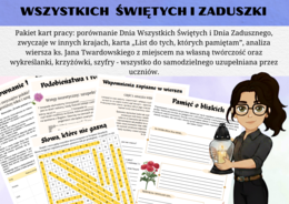 Uroczystość Wszstkich Śwętych i Dzień Zaduszny - graficzne karty pracy do wykorzystania (godzina z wychowawcą, religia, język polski)