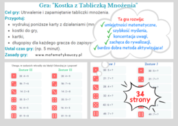 "Kostka z Tabliczką Mnożenia" – rewolucyjna Gra Aktywizująca / stacja zadaniowa / KARTY PRACY kl.3 – kl. 6 PDF / 180 przykładów + ROZWIĄZANIA