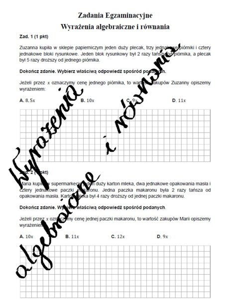 Zadania egzaminacyjne - Wyrażenia algebraiczne i równania