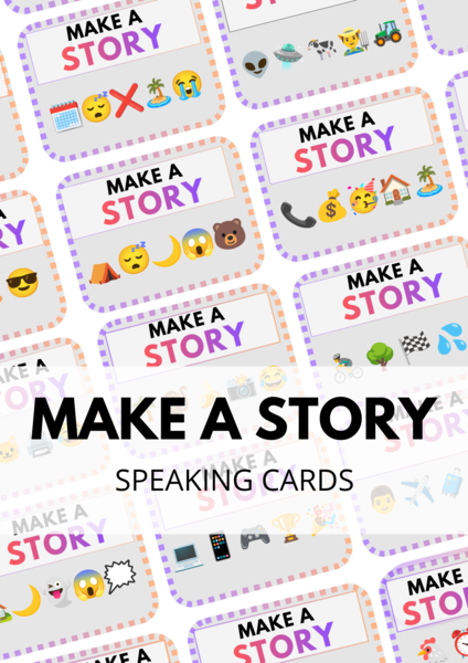 MAKE A STORY - EMOJI - 120 Speaking Cards - zestaw - układanie historyjki po angielsku - vocabulary - słownictwo - gra językowa - mówienie - kreatywne pisanie - A2 - B1 - B2