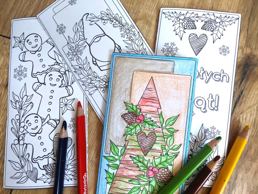 KARTKA ŚWIĄTECZNA z życzeniami -KOLOROWANKA-