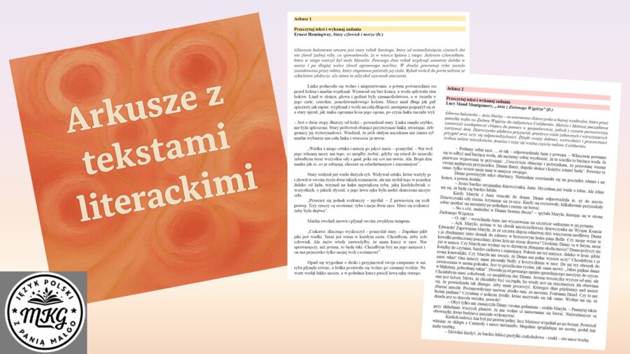 Zestaw arkuszy z tekstami literackimi z lektur nieobowiązkowych