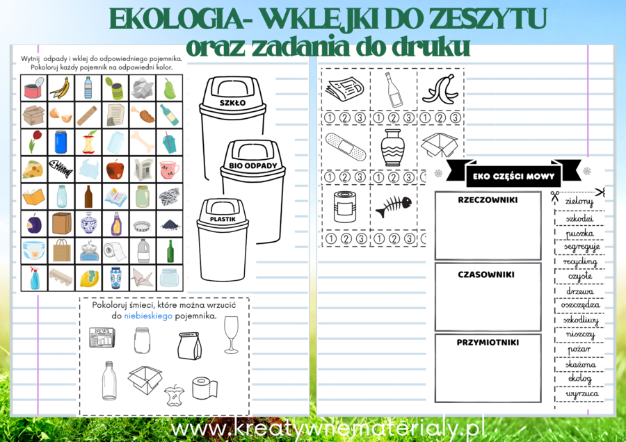 EKOLOGIA - DZIEŃ ZIEMI- wklejki o zeszytu, zadania do druku