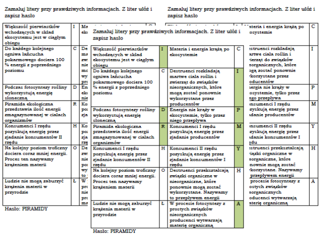 Materia i energia w ekosystemie - łamigłówka dla klasy 8